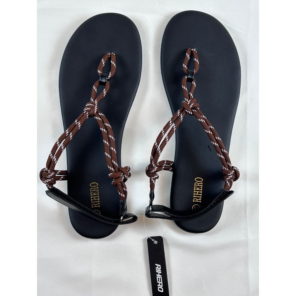 Rihero Rope Thong Sandals Women Sz 11 Ankle Strap Slip On Comfortable Beach Flat - Picture 4 of 6